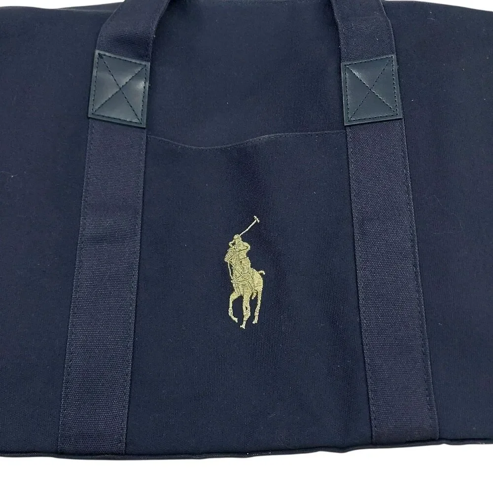 Ralph Lauren Duffle Bag Large Navy Cotton Canvas Weekend Travel Preppy Retro